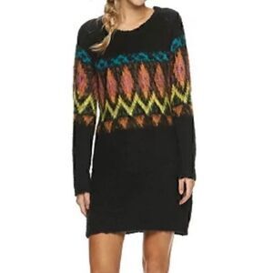 Rewind Crew Neck Black Geo Print Sweater Dress Size XS